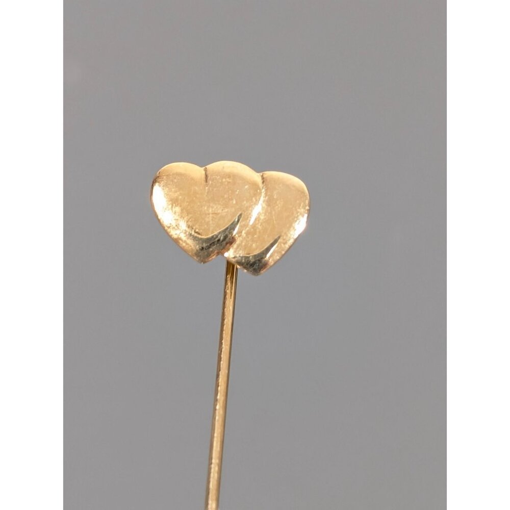 Vintage Gold Tone Double Heart‎ Stick Pin Brooch Dainty Coquette Feminine